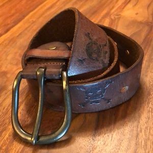 Men 32/34 Brown skull and crossbones leather belt